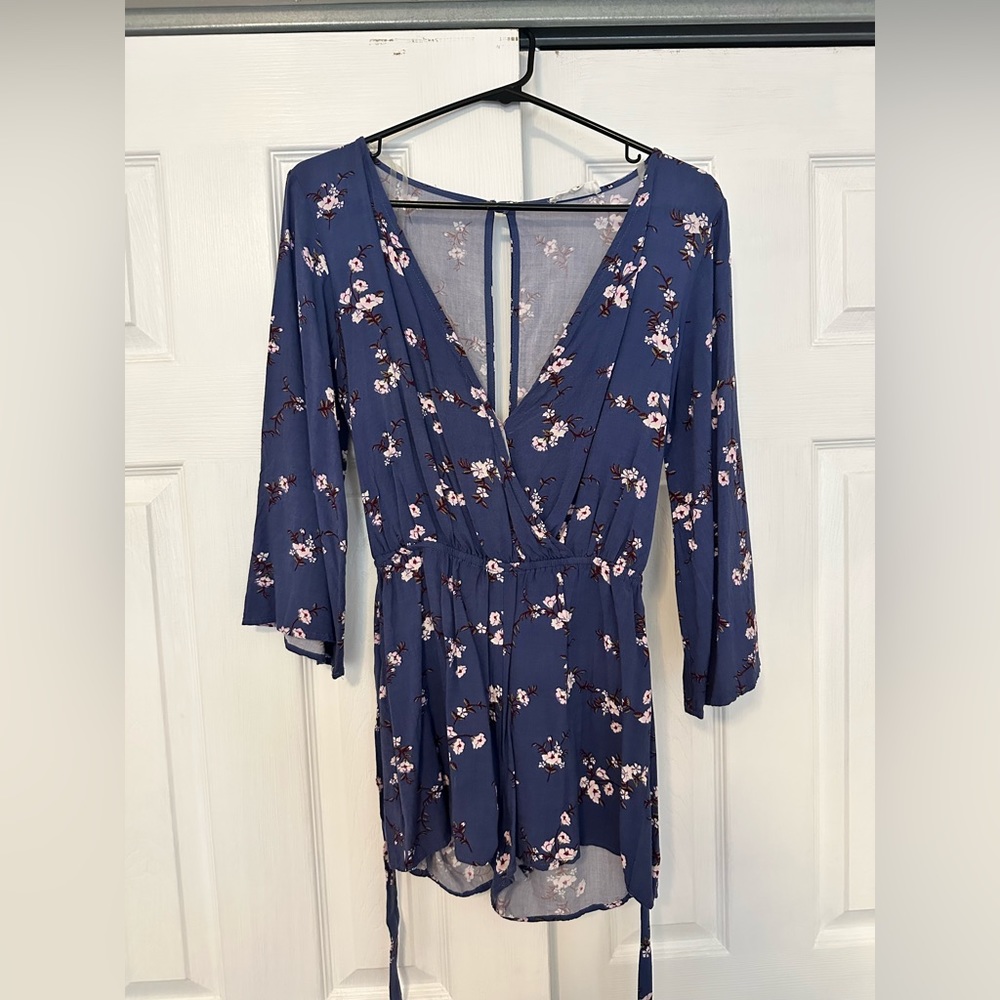Ivy and Main Blue Floral Longsleeve Romper
